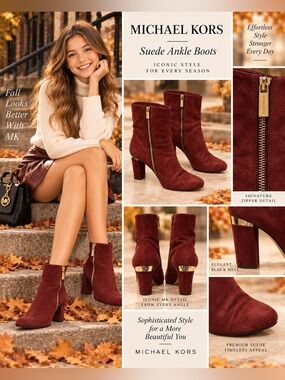 MICHAEL Michael Kors Alaysia Suede Ankle Booties cinnabar side zipper 7 1/2M